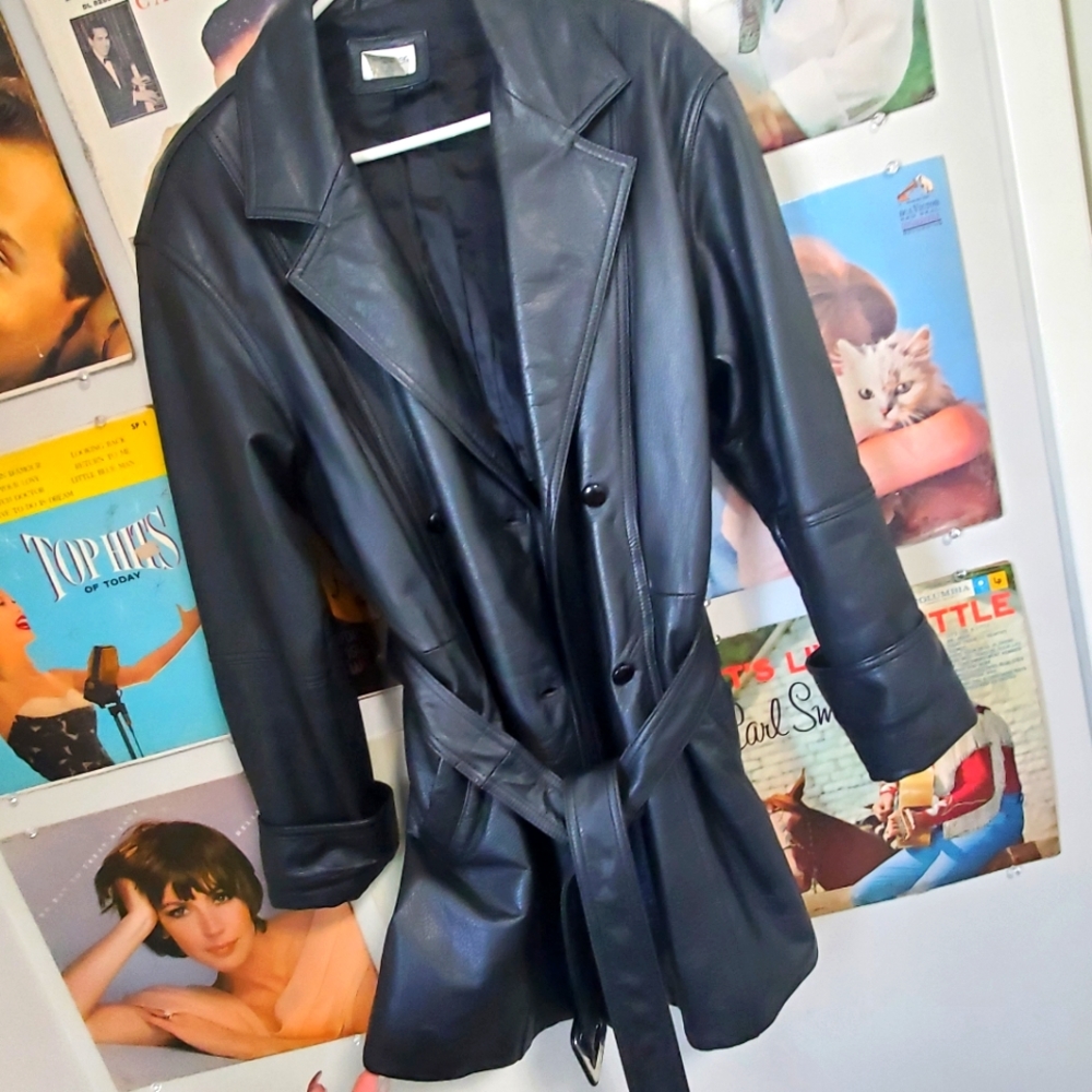 Together vintage oversized black leather jacket